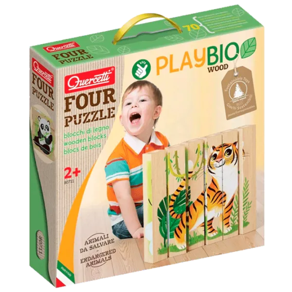 Puzzle Quercetti Play Bio 4 PUZZLES ENDANGERED ANIMALS 1+/ Количество деталей: 6 photo 1