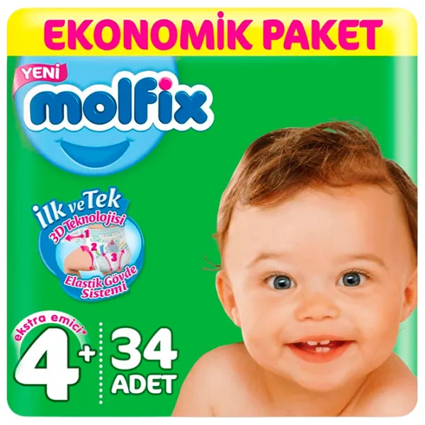 Scutece pentru copii Molfix Maxi Plus 4 9 - 16 kg / 34 buc. photo 1