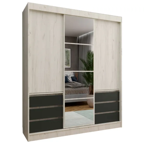 Dulap ML-Mobila Nice 3D 180 x 60 x 220 / DSP / Stejar Craft Alb - Antracite photo 1 Dulap ML-Mobila Nice 3D 180 x 60 x 220 / DSP / Stejar Craft Alb - Antracite photo 1