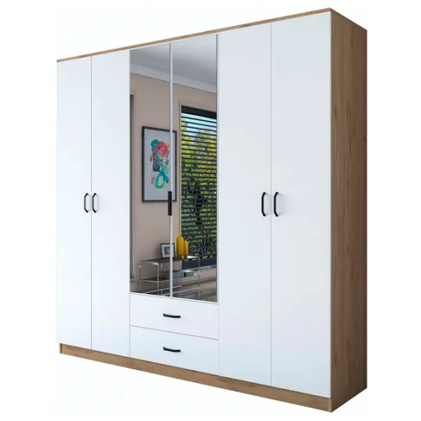 Шкаф Mirage Meble BA130 6D2S 210 x 51.5см x 210 / ЛДСП / Орех - Белый photo 1