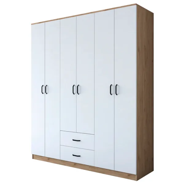 Шкаф Mirage Meble BA113 6D2S 180 x 51.5см x 210 / ЛДСП / Орех - Белый photo 1
