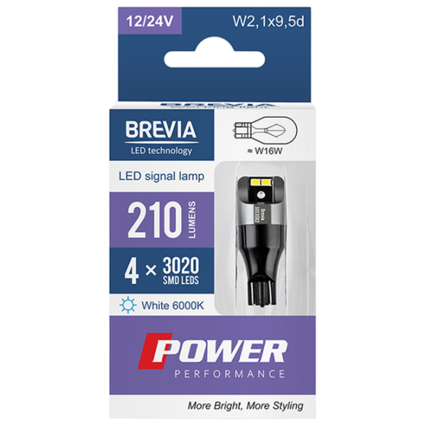 Автомобильная лампа Brevia Power Performance светодиодная / W16W / W2.1x9.5d / 16 Вт /  photo 1 Автомобильная лампа Brevia Power Performance светодиодная / W16W / W2.1x9.5d / 16 Вт /  photo 1