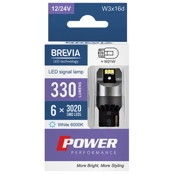Автомобильная лампа Brevia Power Performance светодиодная / W21W / W3x16d / 21 Вт /  photo 1 Автомобильная лампа Brevia Power Performance светодиодная / W21W / W3x16d / 21 Вт /  photo 1