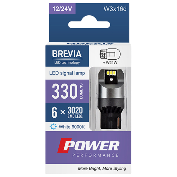 Автомобильная лампа Brevia Power Performance светодиодная / W21W / W3x16d / 21 Вт /  photo 1 Автомобильная лампа Brevia Power Performance светодиодная / W21W / W3x16d / 21 Вт /  photo 1