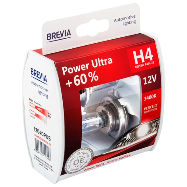 Автомобильная лампа Brevia Power Ultra +60% Галоген / H4 / P43t / 60 - 55 Вт /  photo 2 Автомобильная лампа Brevia Power Ultra +60% Галоген / H4 / P43t / 60 - 55 Вт /  photo 2