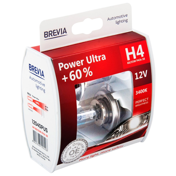 Автомобильная лампа Brevia Power Ultra +60% Галоген / H4 / P43t / 60 - 55 Вт /  photo 2 Автомобильная лампа Brevia Power Ultra +60% Галоген / H4 / P43t / 60 - 55 Вт /  photo 2