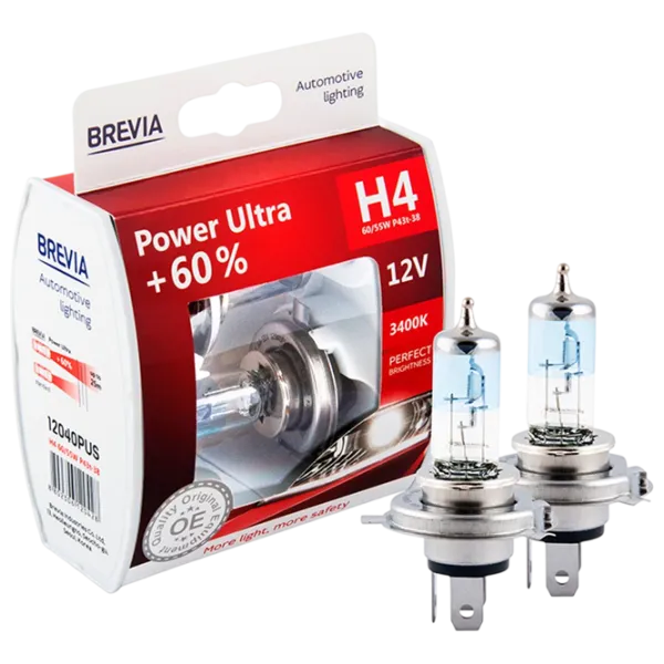 Автомобильная лампа Brevia Power Ultra +60% Галоген / H4 / P43t / 60 - 55 Вт /  photo 1 Автомобильная лампа Brevia Power Ultra +60% Галоген / H4 / P43t / 60 - 55 Вт /  photo 1