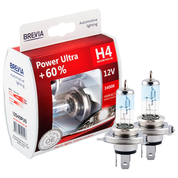 Автомобильная лампа Brevia Power Ultra +60% Галоген / H4 / P43t / 60 - 55 Вт /  photo 1 Автомобильная лампа Brevia Power Ultra +60% Галоген / H4 / P43t / 60 - 55 Вт /  photo 1