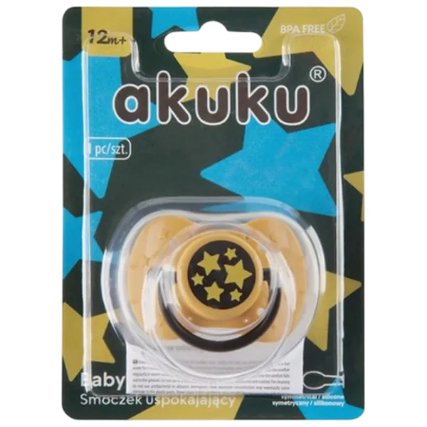 Соска ортодонтическая Akuku Stars A0591 Унисекс / 12 месяцев - 36 месяцев / Силикон / Yelow photo 2