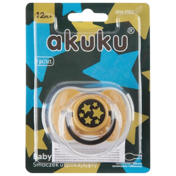 Соска ортодонтическая Akuku Stars A0591 Унисекс / 12 месяцев - 36 месяцев / Силикон / Yelow photo 2