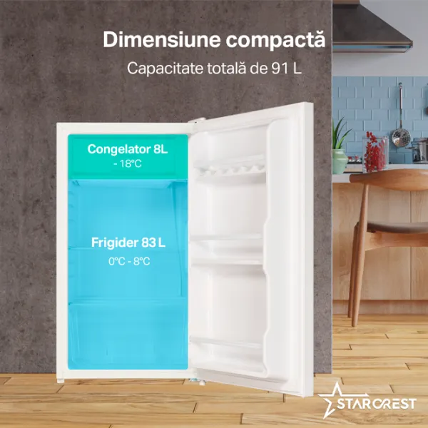 Frigider Starcrest SF-91GLS-WHE cu congelator sus 91 l / 83 cm / White Glass photo 3