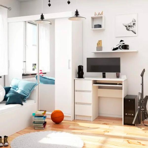 Masă de birou Akord A-6 Left PAL melaminat/ White photo 6