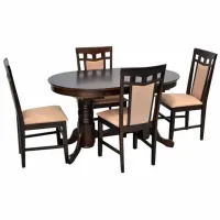 Обеденные стол со стульями Evelin HV-31N + NV-3WP Овальная / Дерево / Chocolate