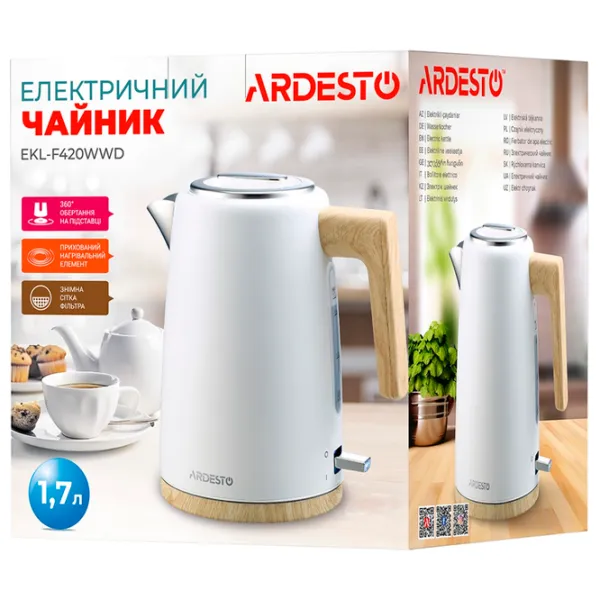Электрочайник Ardesto EKL-F420WWD 1.7л / Скрытый / Белый photo 6 Электрочайник Ardesto EKL-F420WWD 1.7л / Скрытый / Белый photo 6