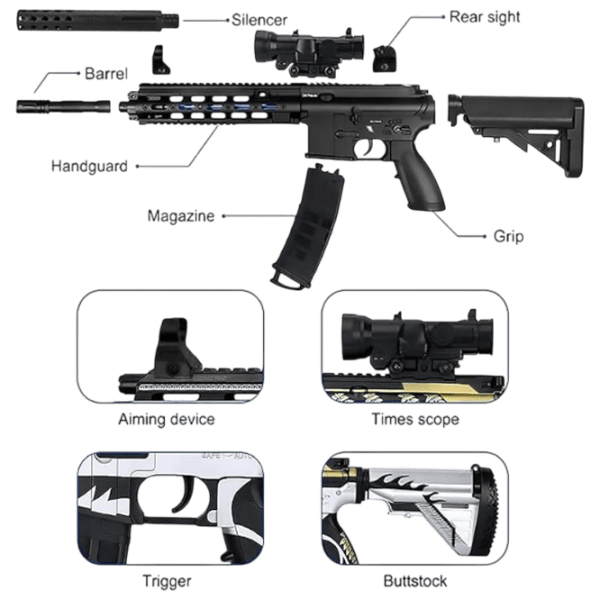 Игрушечный автомат ChiToys M416 703 14+ / Гелевые шарики / Черный photo 3 Игрушечный автомат ChiToys M416 703 14+ / Гелевые шарики / Черный photo 3