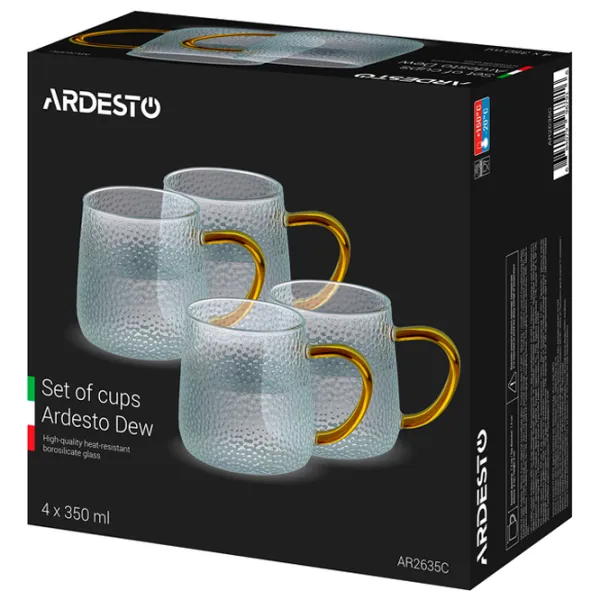 Набор чашек Ardesto Dew Set 350 мл / Боросиликатное стекло / Прозрачный photo 3