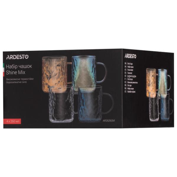 Set de cești Ardesto Shine mix 260 ml / Sticlă borosilicată / Multicolor photo 2