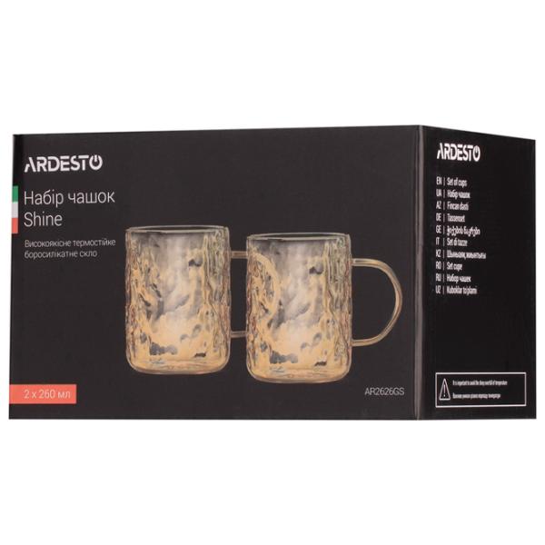 Set de cești Ardesto Shine 260 ml / Sticlă borosilicată / Auriu photo 2
