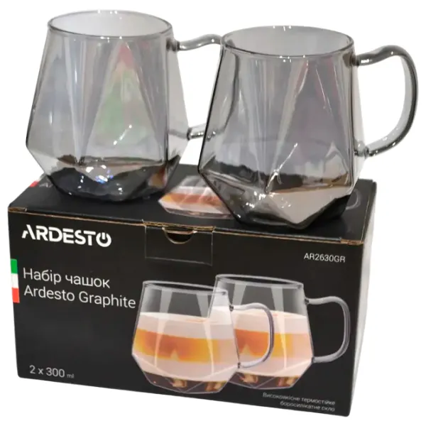 Set de cești Ardesto Graphite 300 ml / Sticlă borosilicată / Smoky clear photo 3