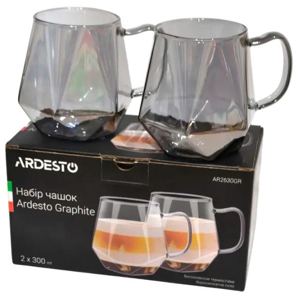Set de cești Ardesto Graphite 300 ml / Sticlă borosilicată / Smoky clear photo 3