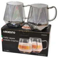 Set de cești Ardesto Graphite 300 ml / Sticlă borosilicată / Smoky clear photo 3
