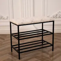 Etajeră pentru încălțăminte Nex Home Teddy 52 x 80 x 32 /Black /Light-Beige photo 2