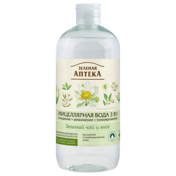 Loțiune demachiantă pentru ochi ЗЕЛЁНАЯ АПТЕКА Ceai verde&Aloe Apă micelară / 0.5l photo 1