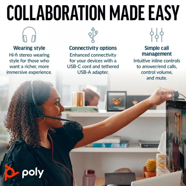 Căști Poly Blackwire 3320 Red Black Cu fir/ Personal photo 4