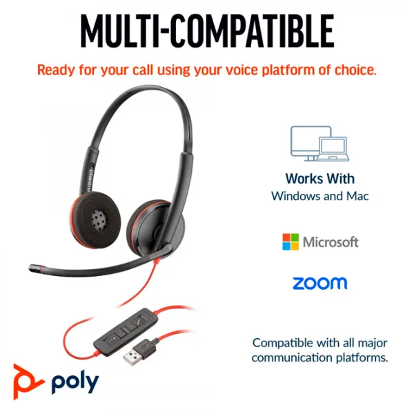 Căști Poly Blackwire 3320 Red Black Cu fir/ Personal photo 5