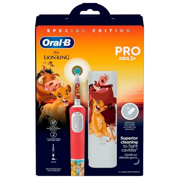 Periuță de dinți electrică Braun Vitality PRO Kids 3 Lion King 2D / White photo 3