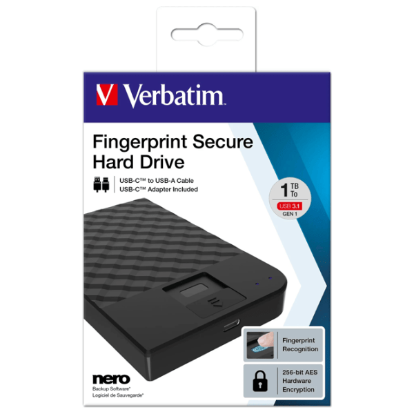 Внешний накопитель HDD Verbatim Fingerprint Secure 1 ТБ 53650 / Черный photo 6
