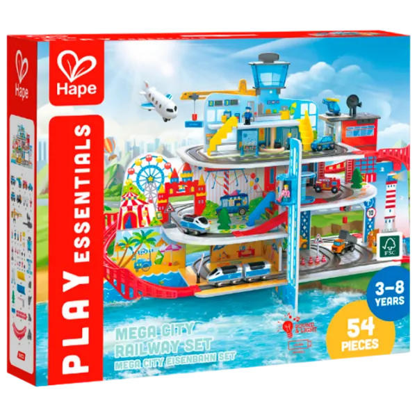 Игровой набор Hape Play Essentials Железнодорожный комплекс Мега-Сити E3768 3+ / Разноцветный Красный photo 1