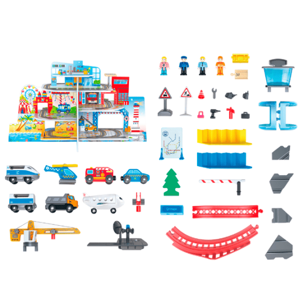 Игровой набор Hape Play Essentials Железнодорожный комплекс Мега-Сити E3768 3+ / Разноцветный Красный photo 2