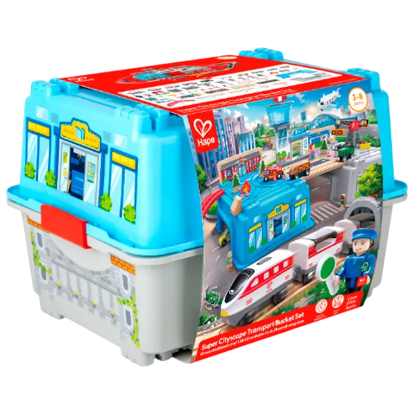 Set jucării Hape Play Essentials Transport Urban în Lădiță E3773 3+ / Multicolor Blue photo 1