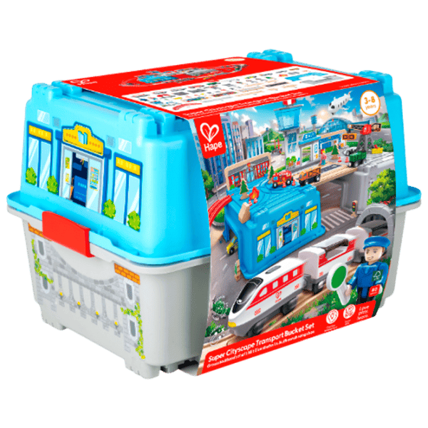 Set jucării Hape Play Essentials Transport Urban în Lădiță E3773 3+ / Multicolor Blue photo 1