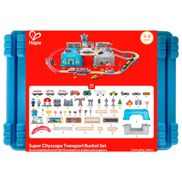 Set jucării Hape Play Essentials Transport Urban în Lădiță E3773 3+ / Multicolor Blue photo 6