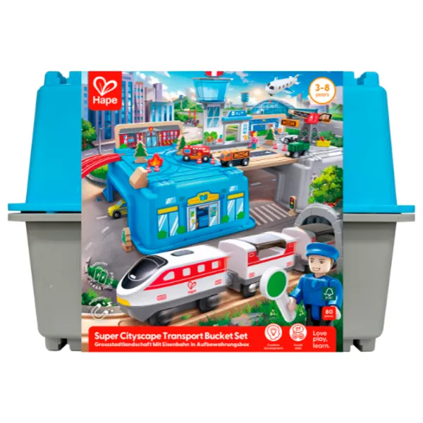 Set jucării Hape Play Essentials Transport Urban în Lădiță E3773 3+ / Multicolor Blue photo 7