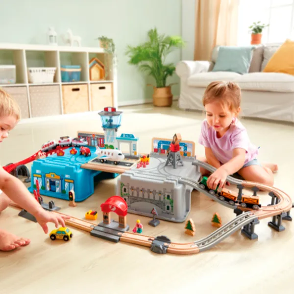 Set jucării Hape Play Essentials Transport Urban în Lădiță E3773 3+ / Multicolor Blue photo 9