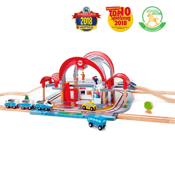 Set jucării Hape Play Essentials Grand City Station E3725 3+ / Multicolor Blue photo 3