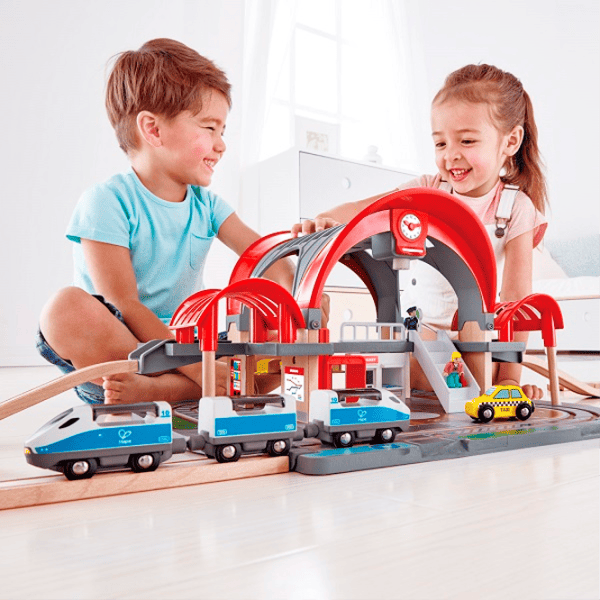 Set jucării Hape Play Essentials Grand City Station E3725 3+ / Multicolor Blue photo 4