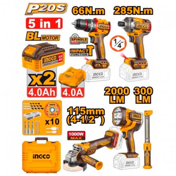Set de instrumente INGCO COSLI250692 20 V / 5 photo 1