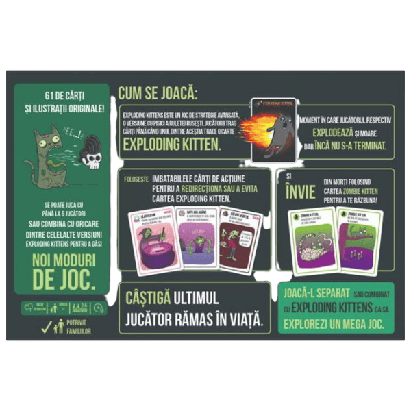 Joc de masă Exploding Kittens Zombie Kittens 7+/ Pentru petreceri photo 5