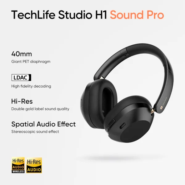 Наушники Realme Techlife Studio H1 Золотой Черный Беспроводные/ Персональный photo 5