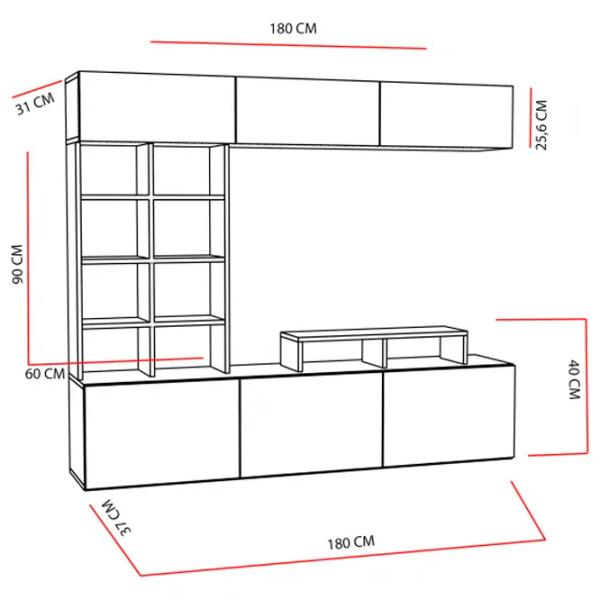 Комплекты ТВ-зона Trendy Sasa 26.5 см x 31 см x 180 см / Дуб Сонома photo 6