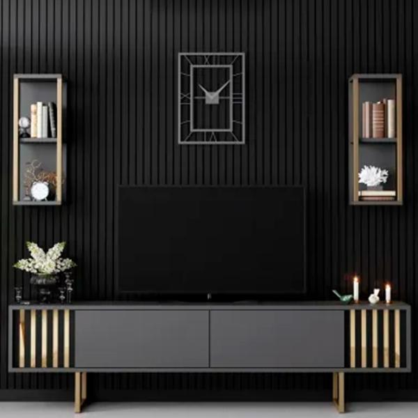 Комплекты ТВ-зона Trendy Gold Line 48 см x 30 cм x 180 см / Черный photo 5
