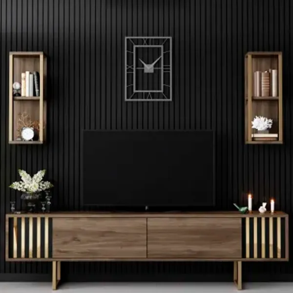 Seturi zona TV Trendy Gold Line 48 cm x 30 cm x 180 cm / Brown photo 2
