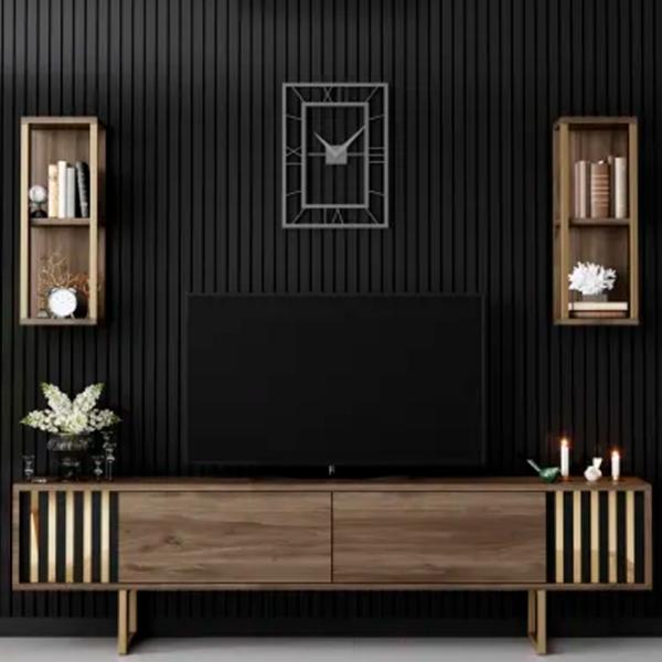 Seturi zona TV Trendy Gold Line 48 cm x 30 cm x 180 cm / Brown photo 2