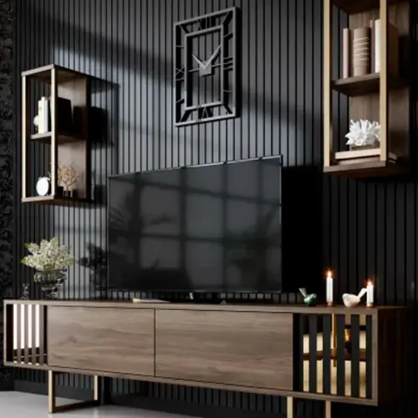 Seturi zona TV Trendy Gold Line 48 cm x 30 cm x 180 cm / Brown photo 3