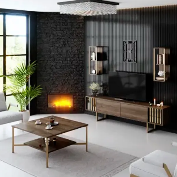 Seturi zona TV Trendy Gold Line 48 cm x 30 cm x 180 cm / Brown photo 7