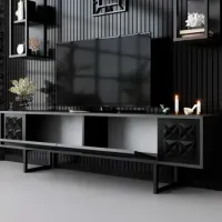Seturi zona TV Trendy Black Line 48 cm x 30 cm x 180 cm / Black photo 4